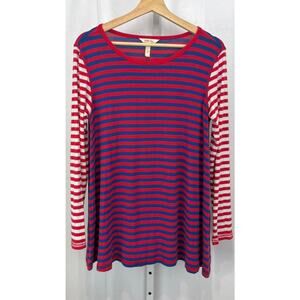 MATILDA JANE Striped Catch Some Zs Shirt Long Sleeve Pajama Top Red Blue Size M